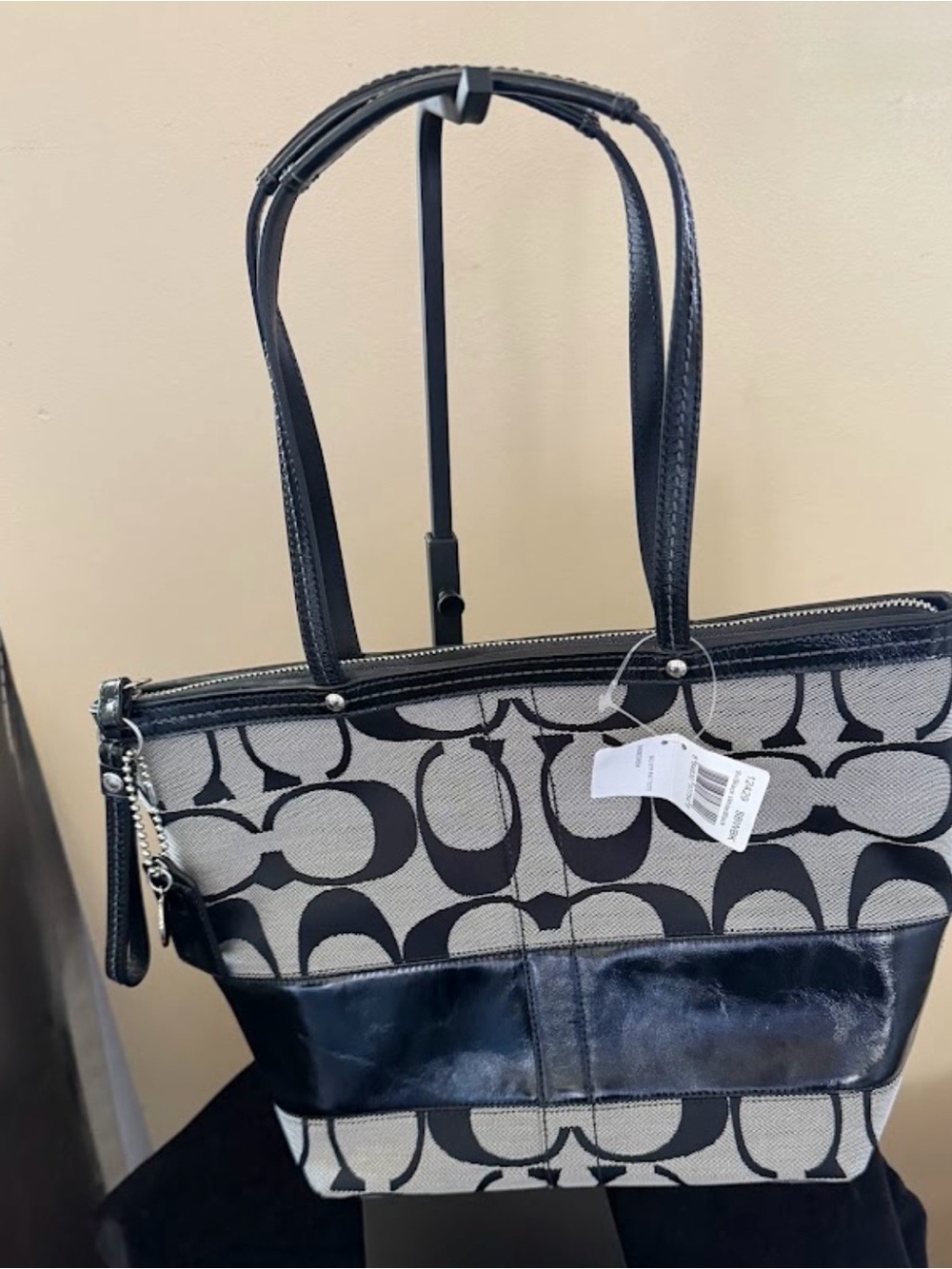 Coach Black and Khaki Signature Canvas Tote